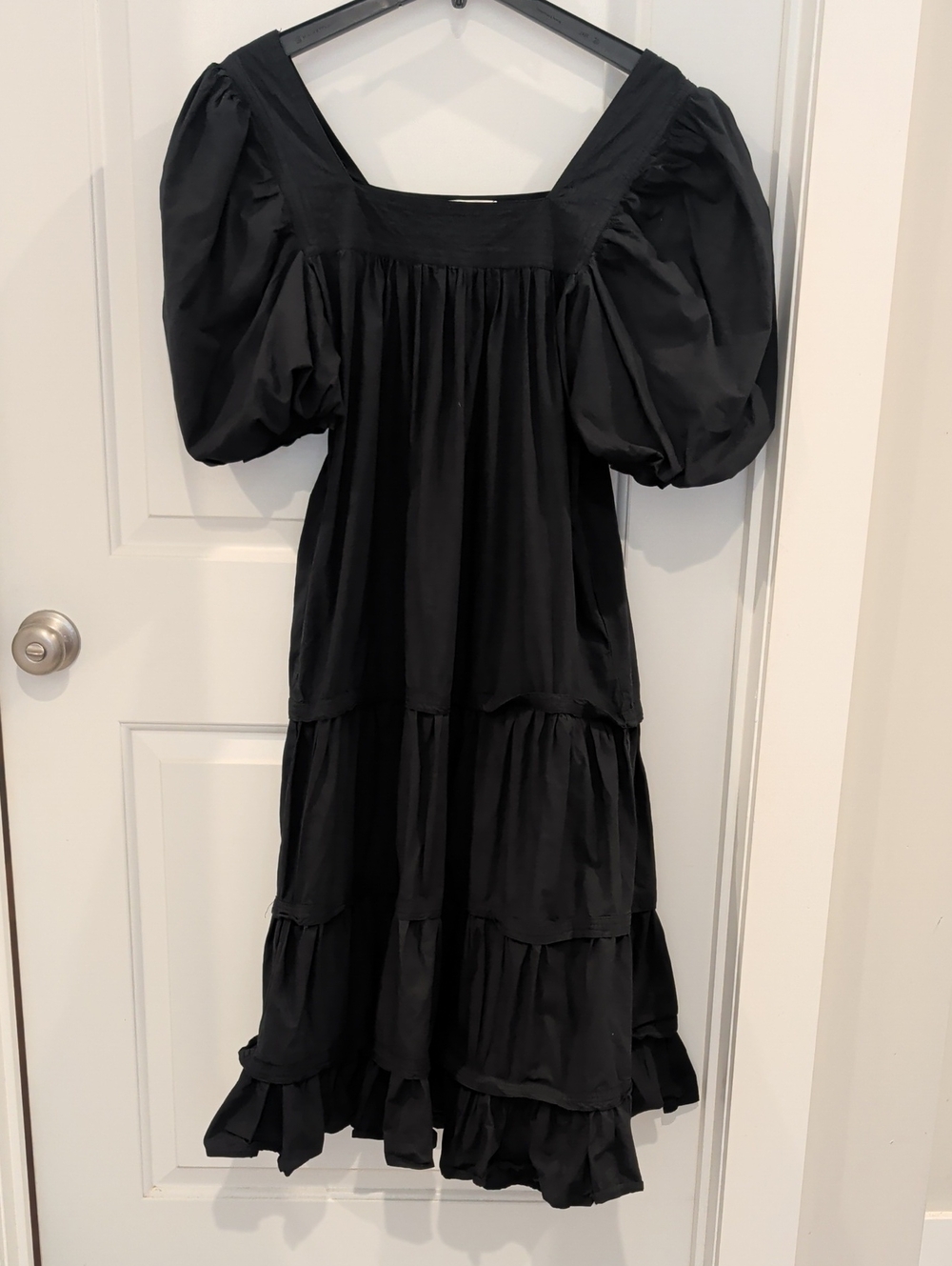 Love The Label Cotton Black Puff Sleeve Tiered Midi Dress